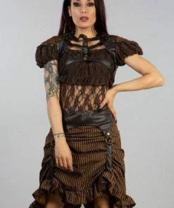 Burleska Ines Steampunk Bolero Shrug In Brown Brocade And Coffee Matte