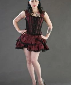 Burleska Jasmin Overbust Corset With Straps In Taffeta With Motif -Spooky Threads jasmin overbust corset with straps in taffeta with motif burleska 3 300x