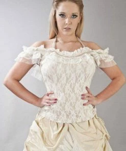 Burleska Jessie Victorian Vintage Top In Lycra And Lace Overlay