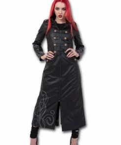 Spiral Just Tribal - Gothic Trench Coat Pu-Leather Corset Back 7 Spiral Just Tribal - Gothic Trench Coat Pu-Leather Corset Back -Spooky Threads just tribal gothic trench coat pu leather corset back spiral 3 300x