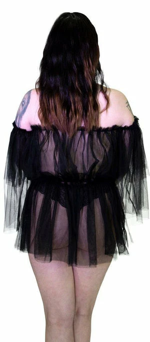 Dr Faust Lace Bardot Black Sheer Mini Dress - Wilhelmina 4 Dr Faust Lace Bardot Black Sheer Mini Dress - Wilhelmina - Image 2