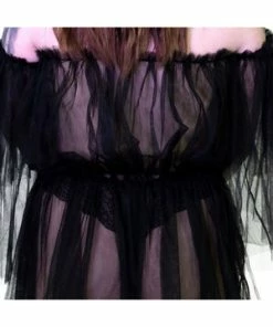 Dr Faust Lace Bardot Black Sheer Mini Dress - Wilhelmina 7 Dr Faust Lace Bardot Black Sheer Mini Dress - Wilhelmina -Spooky Threads lace bardot black sheer mini dress wilhelmina dr faust 3 300x