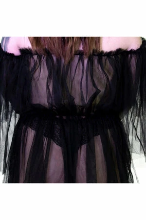 Dr Faust Lace Bardot Black Sheer Mini Dress - Wilhelmina 5 Dr Faust Lace Bardot Black Sheer Mini Dress - Wilhelmina - Image 3