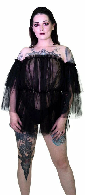 Dr Faust Lace Bardot Black Sheer Mini Dress - Wilhelmina 3 Dr Faust Lace Bardot Black Sheer Mini Dress - Wilhelmina