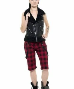 Queen Of Darkness Leather Vest With Furry Collar -Spooky Threads leather vest with furry collar queen of darkness 4 300x