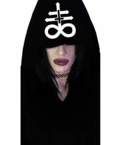 Dr Faust Leviathan Cross Hooded Black Mini Dress - Melany -Spooky Threads leviathan cross hooded black mini dress melany dr faust 4 300x