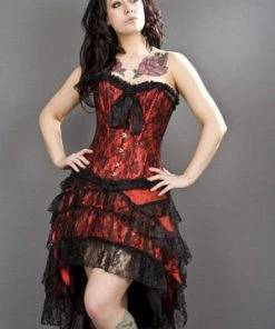 Burleska Lily Overbust Steel Boned Corset In Satin & Black Lace Overlay -Spooky Threads lily overbust steel boned corset in satin black lace overlay burleska 3 300x