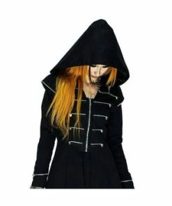 Dr Faust Long Hooded Designer Black Cotton Coat - Azalea -Spooky Threads long hooded designer black cotton coat azalea dr faust 3 300x