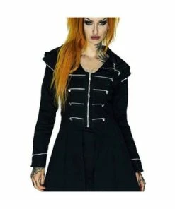Dr Faust Long Hooded Designer Black Cotton Coat - Azalea -Spooky Threads long hooded designer black cotton coat azalea dr faust 4 300x