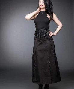 Queen Of Darkness Long Skirt With Lacing And Carabiner -Spooky Threads long skirt with lacing and carabiner queen of darkness 4 300x