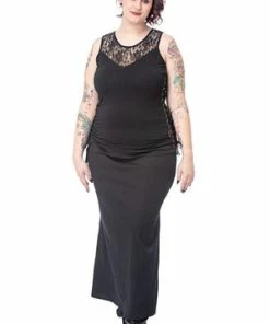 Queen Of Darkness Long Skirt With Removable Pocket Slit -Spooky Threads long skirt with removable pocket slit queen of darkness 6 300x