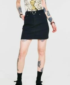 Jawbreaker Love Is Simple Black Denim Skirt -Spooky Threads love is simple black denim skirt jawbreaker 4 300x