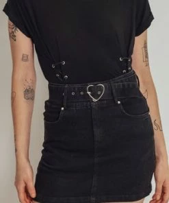 Jawbreaker Love Is Simple Black Denim Skirt -Spooky Threads love is simple black denim skirt jawbreaker 6 300x