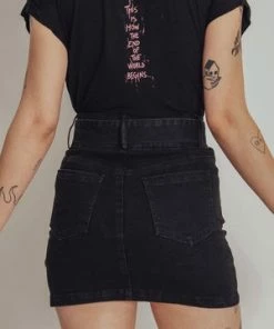 Jawbreaker Love Is Simple Black Denim Skirt -Spooky Threads love is simple black denim skirt jawbreaker 7 300x