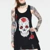 Jawbreaker Mexican Skull And Roses Longline Sleeveless Top With Back Mesh -Spooky Threads mexican skull and roses longline sleevles top with back mesh tpa 2520 03.1146 300x