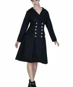 Dr Faust Military Silver Buttons Black Wool Coat - Krarmia