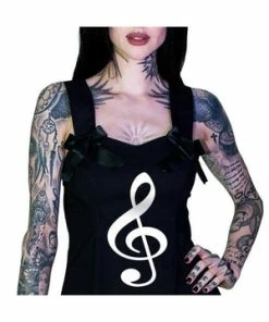 Dr Faust Musical Note Sol Key Little Black Mini Dress - Heidi -Spooky Threads musical note sol key little black mini dress heidi dr faust 3 300x