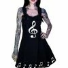 Dr Faust Musical Note Sol Key Little Black Mini Dress - Heidi -Spooky Threads musical note sol key little black mini dress heidi dr faust 300x