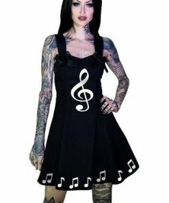 Dr Faust Musical Note Sol Key Little Black Mini Dress - Heidi