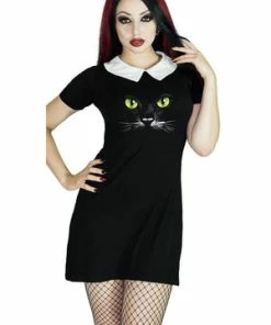 Dr Faust Mysterious Cat Face Black Mini Dress - Gwen