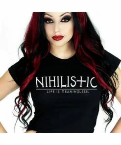 Dr Faust Nihilistic Life Is Meaningless Black T-Shirt - Frederica -Spooky Threads nihilistic life is meaningless black t shirt frederica dr faust 2 300x