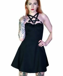 Dr Faust O-Ring Pentagram Strap Black Mini Dress - Rita