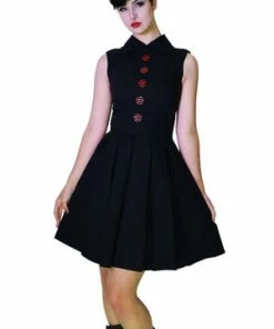 Dr Faust Occult Red Metal Wiccan Star Buttons Black Midi Dress - Martha