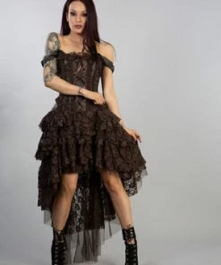 Burleska Ophelie Burlesque Corset Dress In Coffee Brown Matte -Spooky Threads ophelie burlesque corset dress in coffee brown matte burleska 3 300x