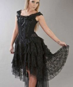 Burleska Ophelie Gothic Corset Dress In Satin Flock -Spooky Threads ophelie gothic corset dress in satin flock burleska 5 300x