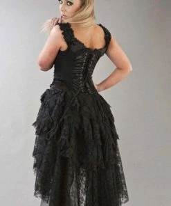 Burleska Ophelie Gothic Corset Dress In Satin Flock -Spooky Threads ophelie gothic corset dress in satin flock burleska 6 300x