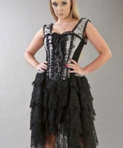 Burleska Ophelie Gothic Corset Dress In Satin Flock -Spooky Threads ophelie gothic corset dress in satin flock burleska 7 300x