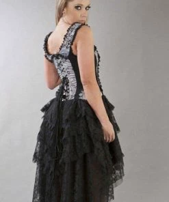 Burleska Ophelie Gothic Corset Dress In Satin Flock -Spooky Threads ophelie gothic corset dress in satin flock burleska 8 300x