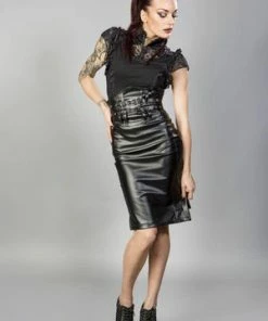 Burleska Pandora Knee Length Pencil Skirt In Black Matt