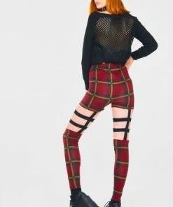 Jawbreaker Passionate By Nature Plaid Harness Leggings -Spooky Threads passionate by nature plaid harness leggings jawbreaker 2 300x