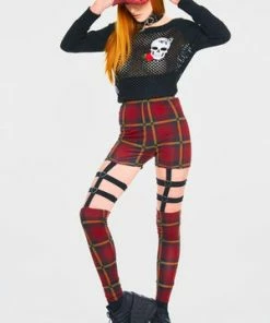 Jawbreaker Passionate By Nature Plaid Harness Leggings -Spooky Threads passionate by nature plaid harness leggings jawbreaker 4 300x