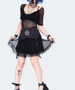 Jawbreaker Pentagram Mini Skirt With Net Overlayed -Spooky Threads pentagram mini skirt with net overlayed ska 3780 01.1448 300x