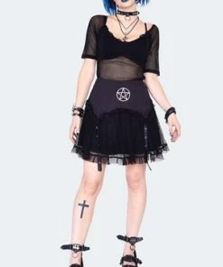 Jawbreaker Pentagram Mini Skirt With Net Overlayed -Spooky Threads pentagram mini skirt with net overlayed ska 3780 03.1448 300x