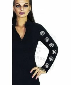 Spooky Threads -Spooky Threads pentagrams long sleeved black mini dress clare dr faust 2 300x
