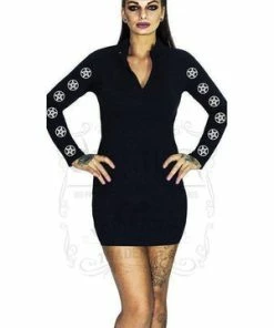 Dr Faust Pentagrams Long Sleeved Black Mini Dress - Clare