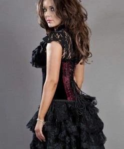 Burleska Petra Long Line Steel Boned Underbust Corset In Satin Flock 11 Burleska Petra Long Line Steel Boned Underbust Corset In Satin Flock -Spooky Threads petra long line steel boned underbust corset in satin flock burleska 5 300x