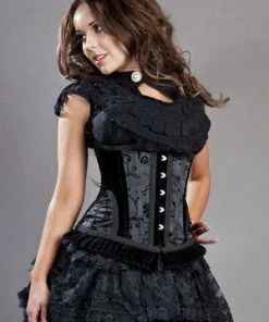 Burleska Petra Long Line Steel Boned Underbust Corset In Satin Flock