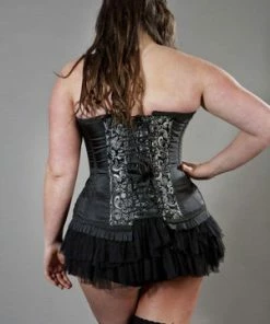 Burleska Petra Overbust Plus Size Steel Boned Corset In Scroll Brocade -Spooky Threads petra overbust plus size steel boned corset in scroll brocade burleska 2 300x