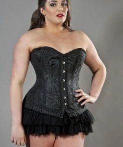 Burleska Petra Overbust Plus Size Steel Boned Corset In Scroll Brocade -Spooky Threads petra overbust plus size steel boned corset in scroll brocade burleska 3 300x