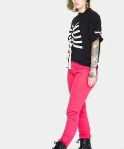 Jawbreaker Pink Mono Drainpipe Jeans -Spooky Threads pink mono drainpipe jeans jawbreaker 3 300x