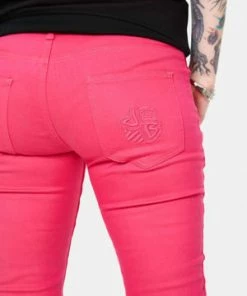 Jawbreaker Pink Mono Drainpipe Jeans -Spooky Threads pink mono drainpipe jeans jawbreaker 5 300x