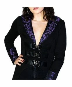 Dr Faust Purple Brocade Long Black Cotton Coat - Matilda -Spooky Threads purple brocade long black cotton coat matilda dr faust 3 300x