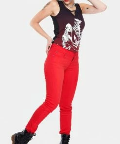 Jawbreaker Red Mono Drainpipe Jeans 9 Jawbreaker Red Mono Drainpipe Jeans -Spooky Threads red mono drainpipe jeans jawbreaker 3 300x