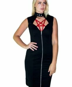 Dr Faust Red Pentagram Black Mini Dress - Francie -Spooky Threads red pentagram black mini dress francie dr faust 4 300x