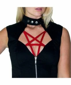 Dr Faust Red Pentagram Black Mini Dress - Francie -Spooky Threads red pentagram black mini dress francie dr faust 5 300x