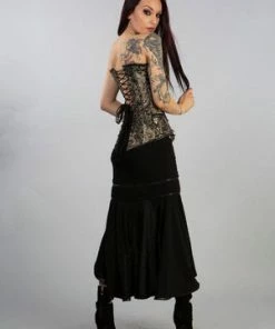 Burleska Reversible Overbust Zip Corset In Turquoise Black Jacquard And Gold King -Spooky Threads reversible overbust zip corset in turquoise black jacquard and gold king burleska 5 300x